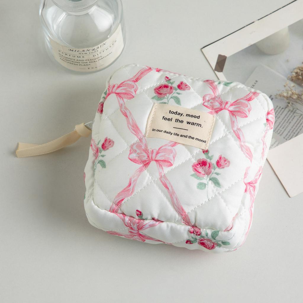 Cute Bow Makeup Bag for Women Lipstick Toiletry Cosmetic Pouch Case Student Sanitary Napkin Tampon Storage Case Organizer Case