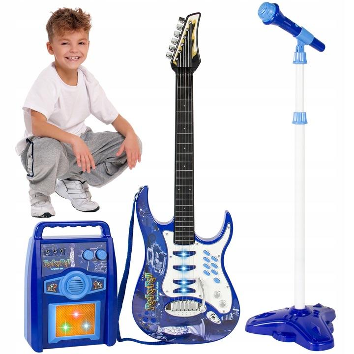 Gitara Elektryczna Duża Dla Dzieci Mikrofon Statyw Wzmacniacz Instrument