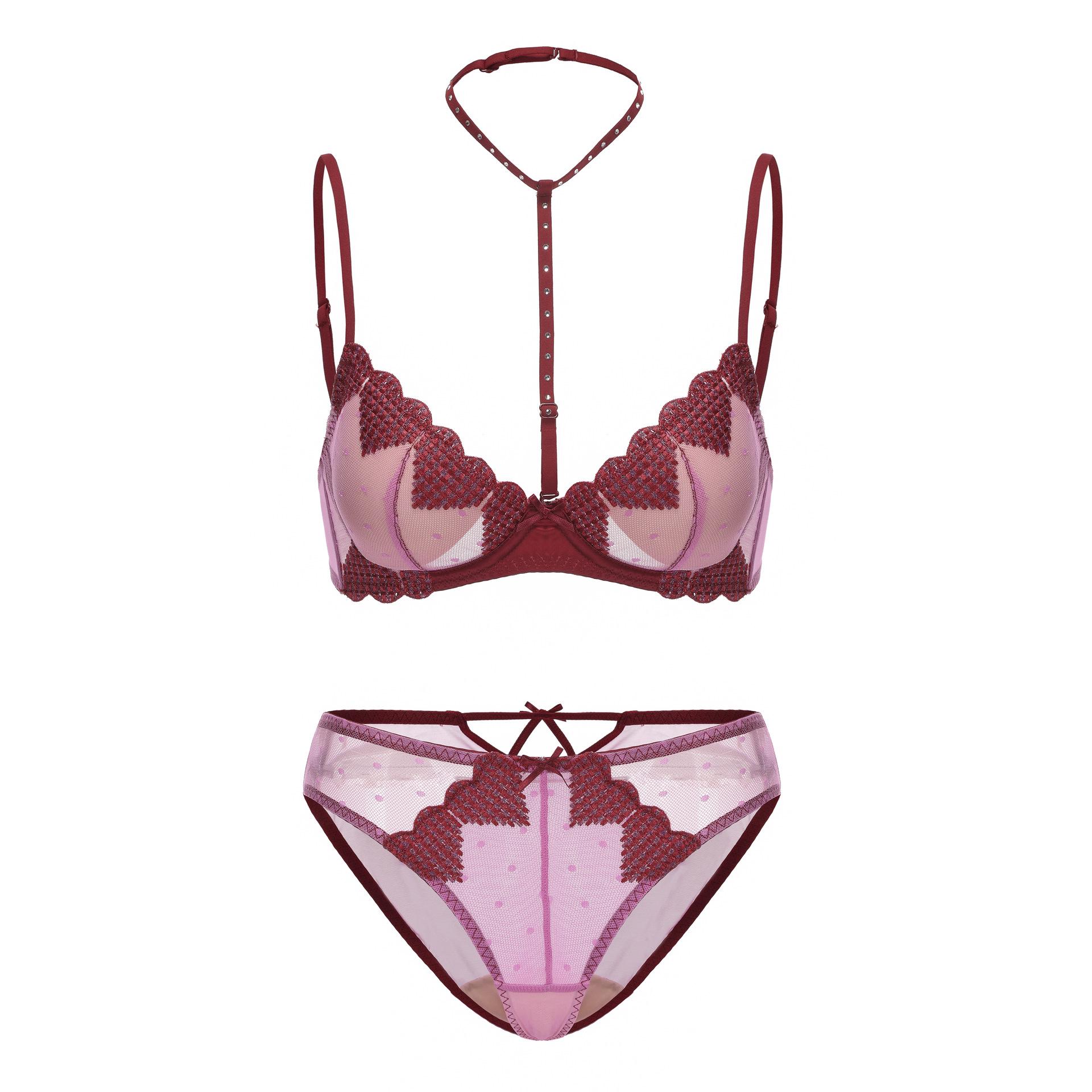 

Комплект бралетт из французского кружева: Бюстгальтер с халтер-шеей, сексуальной вышивкой, мягкой косточкой, дышащий, пуш-ап, впитывающий пот. Bra-70C вино красного