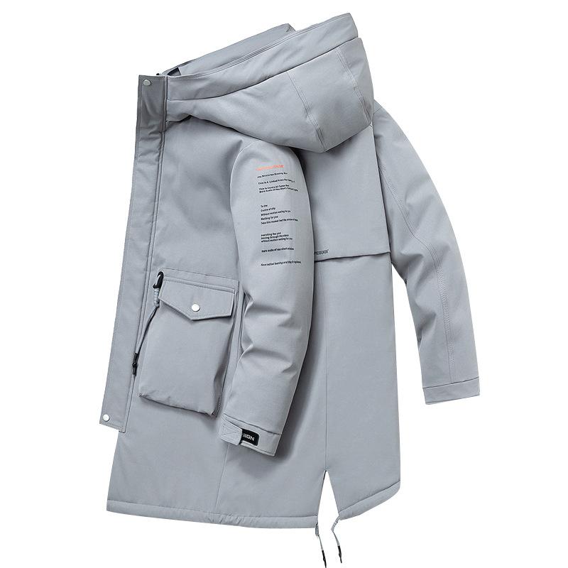 new Korean version handsome medium and long thickened tooling jacket winter clothing Internet celebrities with the same cold clothing