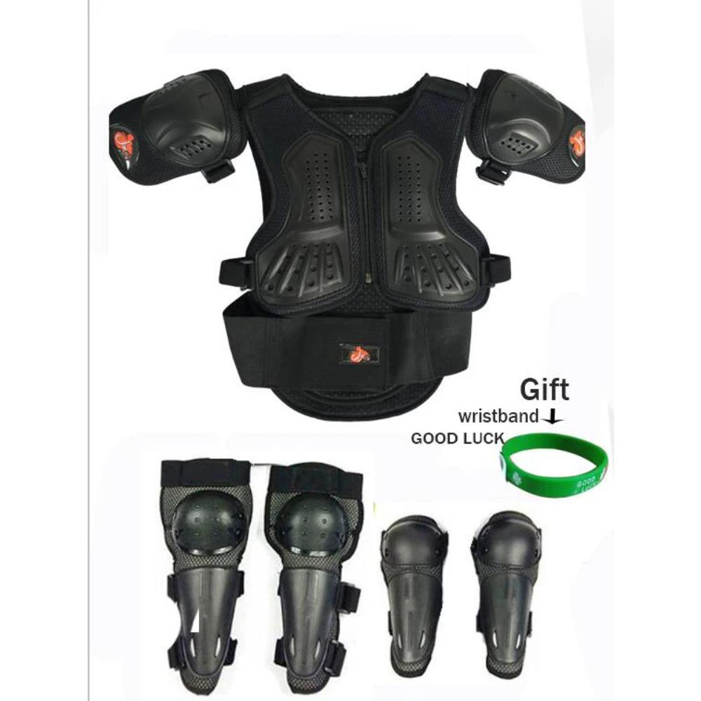 Kids Motocross Body Armor Vest with Gift Chest Back Knee Elbow Guard for Children 0.8-1.6M Baby Youth Protection
