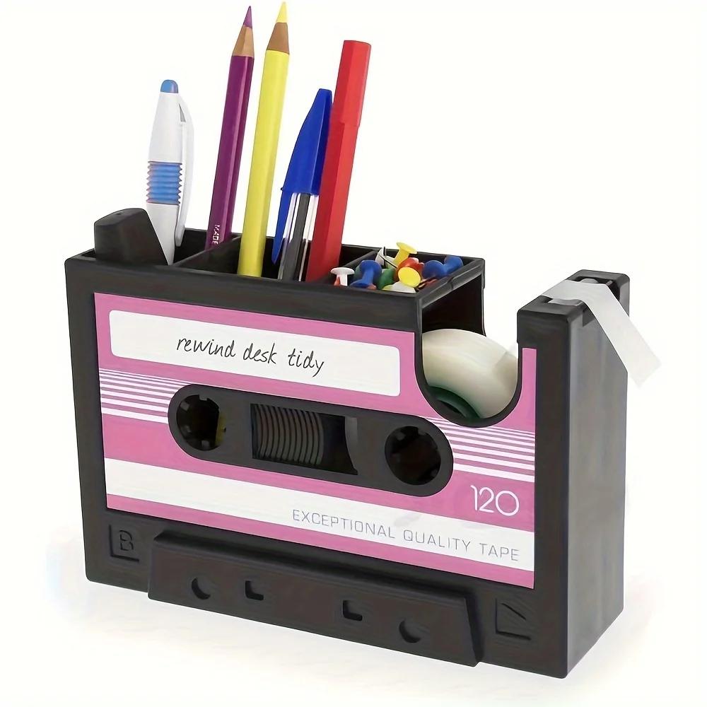 Retro Kaset Dağıtıcı Kalemlik ABS Reçine Masaüstü Saklama Kutusu Ofis Kırtasiye Saklama Kutusu Masaüstü Dekorasyonu