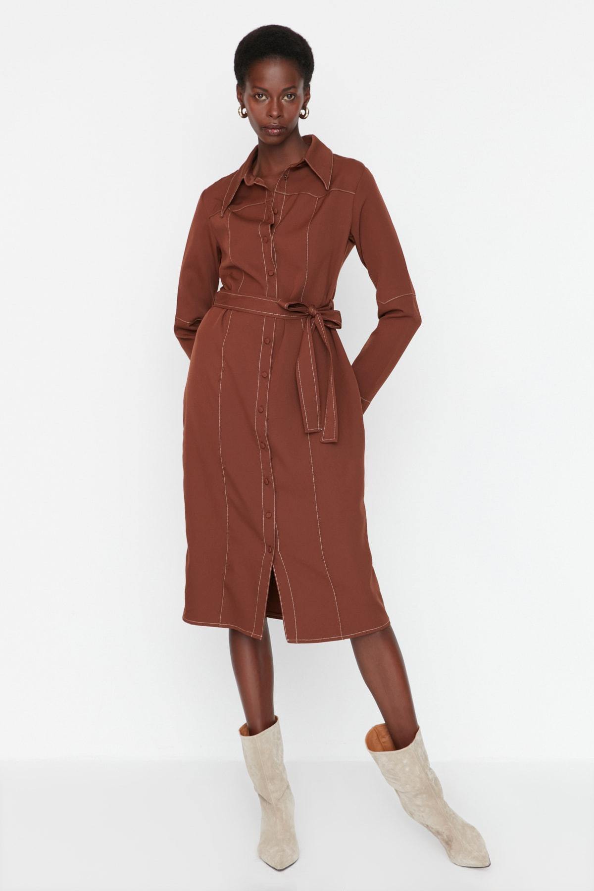 

Платье - Коричневый - Платье-рубашка