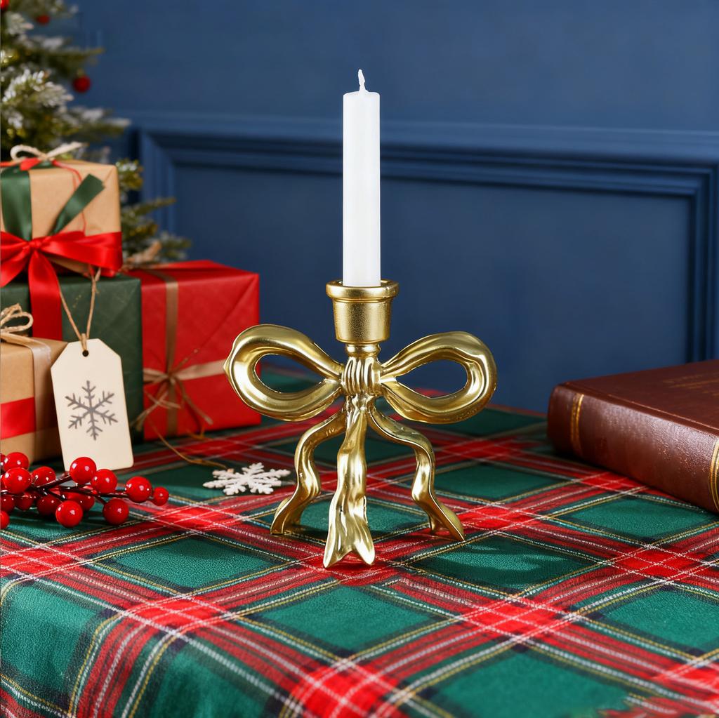 Gold Bow Taper Candle Holder Vintage Metal Candle Stick Holders Antique Brass Decorative Candlestick For Wedding Christmas Home Table Decor,