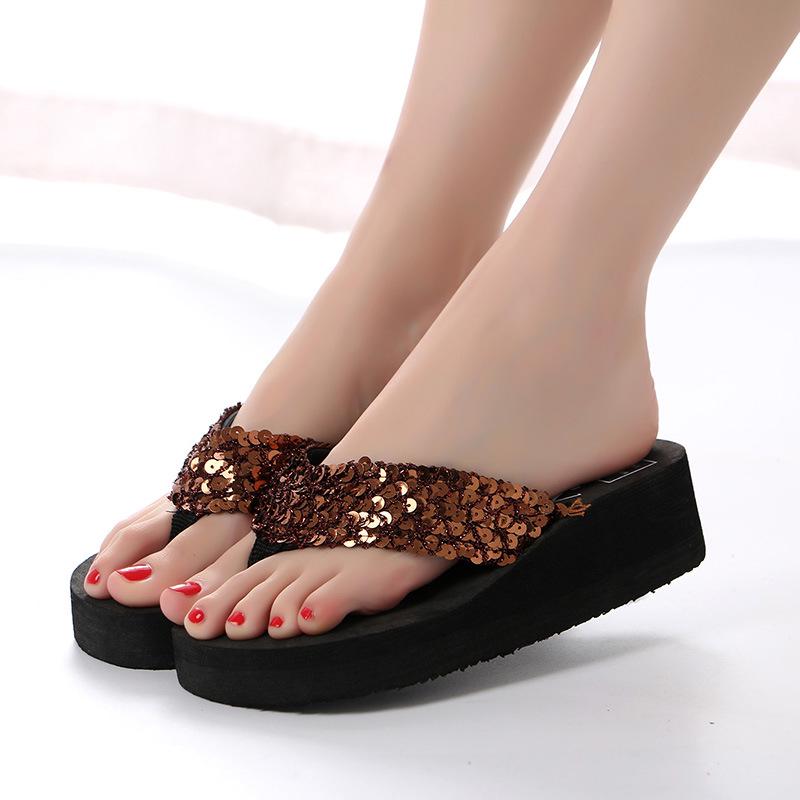Women'S Bling Flip Flops Beach Summer Rhinestones Flip Casual Wedges Thong Sandals Shoes Fashion Slippers For Women Dressy