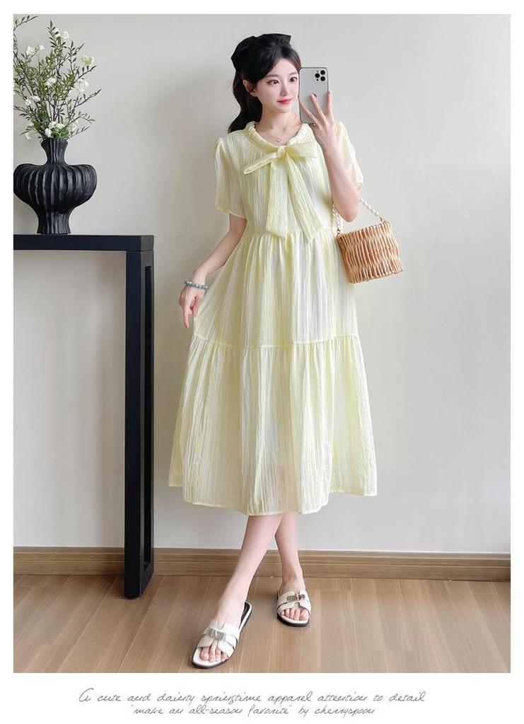 2026 Korean Style Loose Slimming Plus Size Maternity Midi Dress for Summer