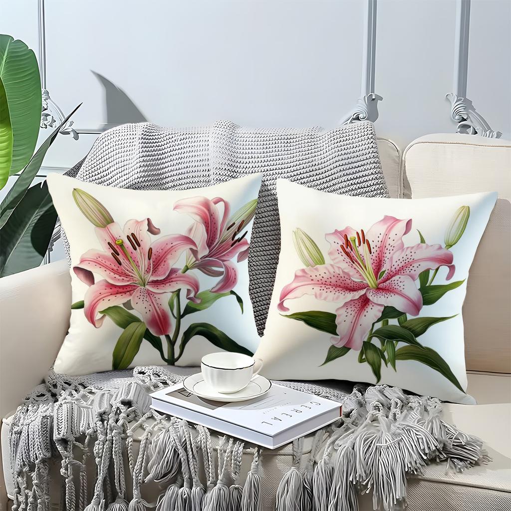Graceful Lily Floral Pattern Digital Printing Pillow Cover Short Plush Suitable Living Rooms Bedrooms Sofas Throw Cushion Cover