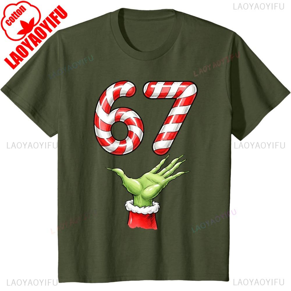 Santa Six Seven 67 Meme Christmas 67 Candy Cane TShirt Shortsleeve Oneck Streetwear Classic Pattern High Quality Cotton Tees