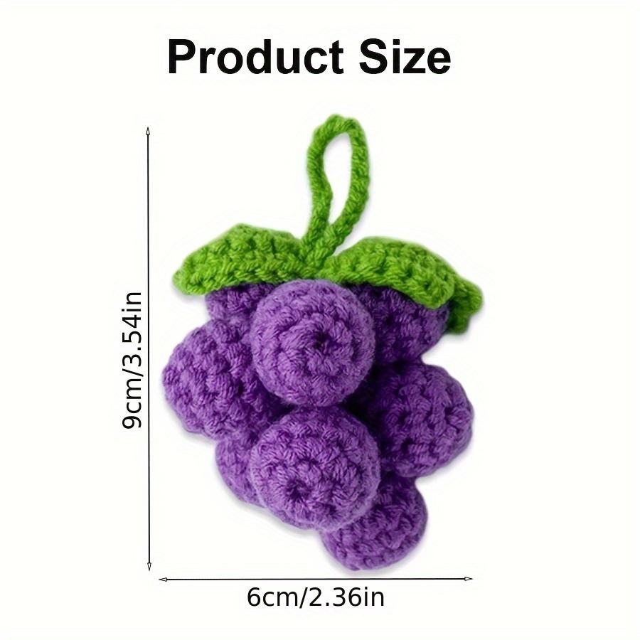 2pcs Handmade Crochet Grape Keychain - Purple Knitted Hanging Decoration with Green Leaves, Artifical Crocheted Fruits