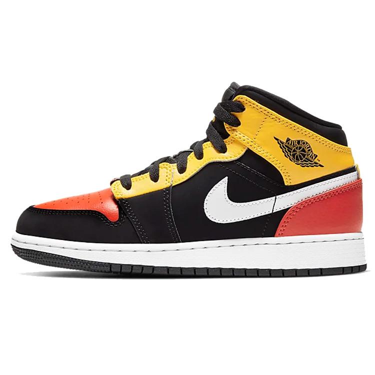 Ny Jordan 1 Mid Svart Amarillo Team Orange GS BQ6931-087