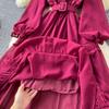 French O Neck Cut Out Lace PATCHWORK Lantern Sleeve Korean Fashion Dress Women's Summer Waist Sweet Dresses