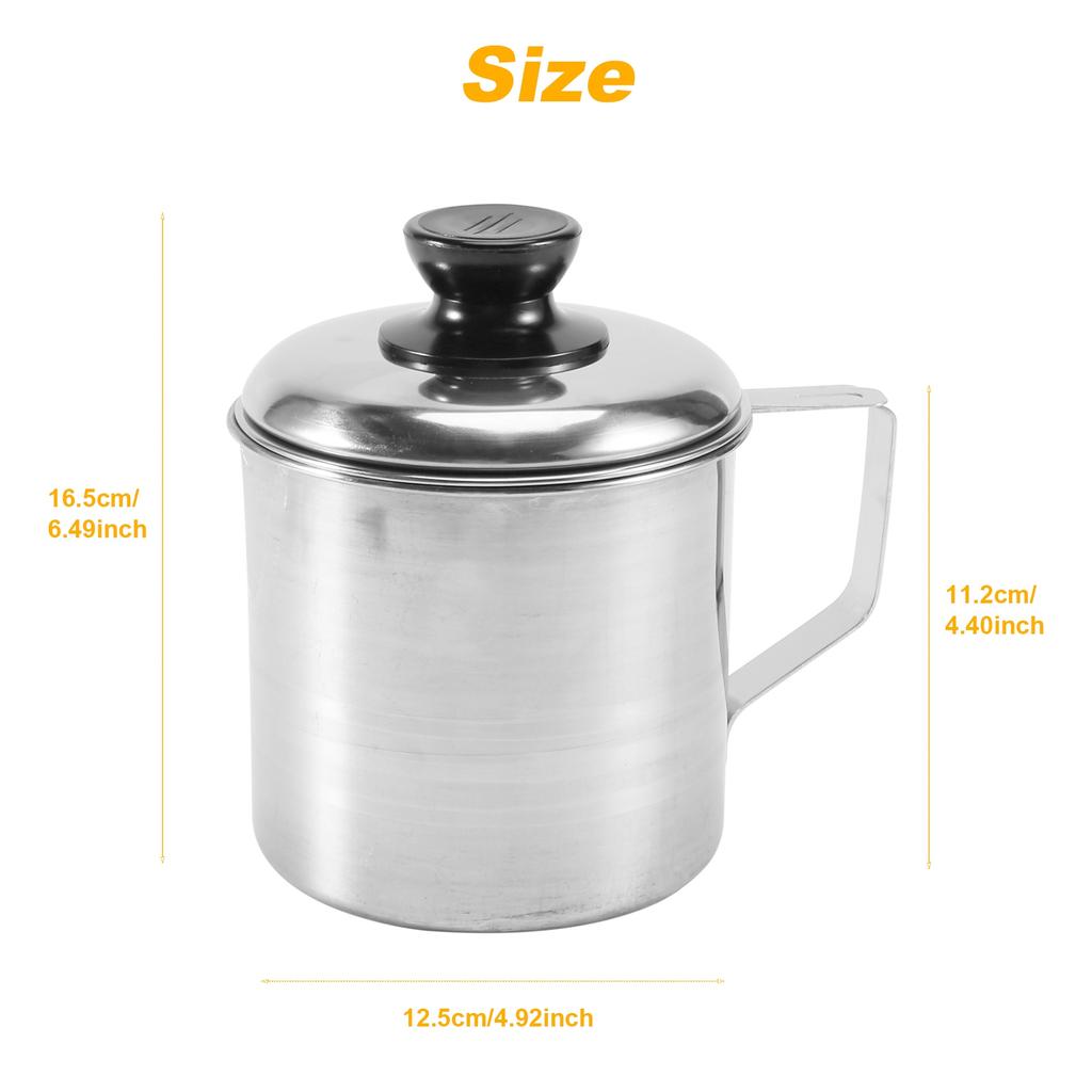 Oil Strainer Pot / Grease Can, 1.5 Quart Stainless Steel Oil Storage Can Container With Fine Mesh Strainer, Suitable For Storing