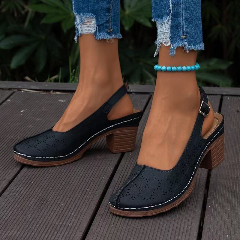 The New Style of Shoes Features Hollowed-out Toe Caps, Wedge Heels, Large-sized Women's Shoes, and Thick Heels