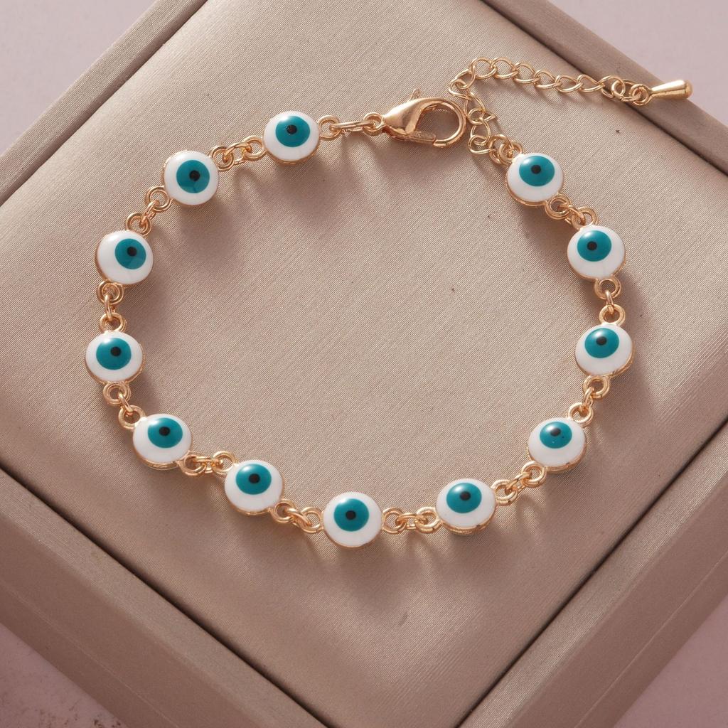 Fashionable Simple Rhinestone Evil Eye Four Leaf Clover Bracelet for Women