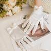 New Hepburn-Style Pearl Satin Bridal Gloves: Elegant White Princess Accessory for Photos