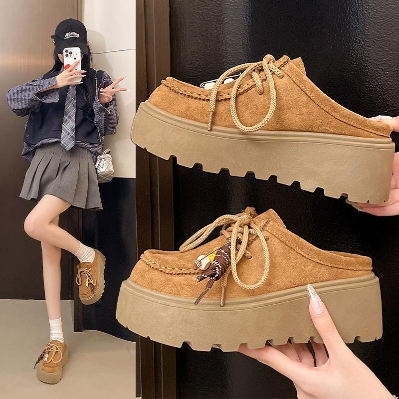 Thick-soled Heightening Bag Head Slippers for Women To Wear Outside the Autumn New Retro Kangaroo Shoes, Half a Tow