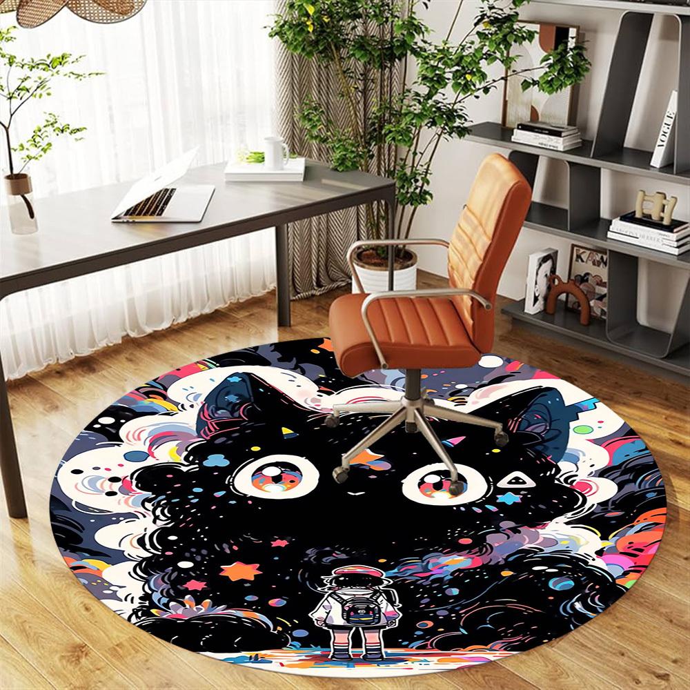 1pc cat galaxy Round Chair mat Area Rug - Non-Slip, Floor Mat for Office, Bedroom, and Indoor Decor -1002209