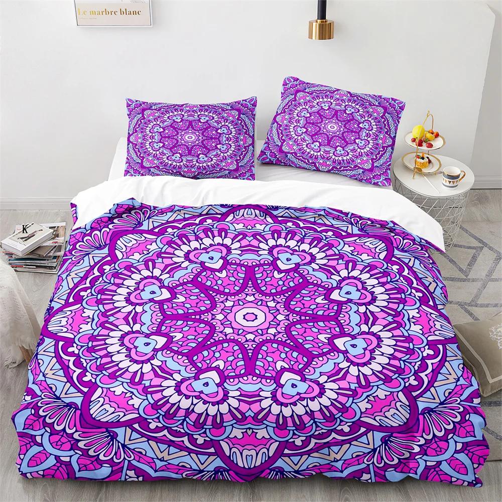 Comforter Bohemian Mandala King Queen Boho Style Lotus Bedding Set For Teens Adults Exotic Tribe 2/3Pcs Polyester