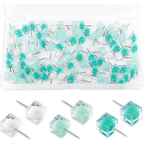 100PCS Clear Push P Thumb Tacks Cute Push P Decorative for Cork Board, Bulletin Board, Memo Board or Wall (White Pink)