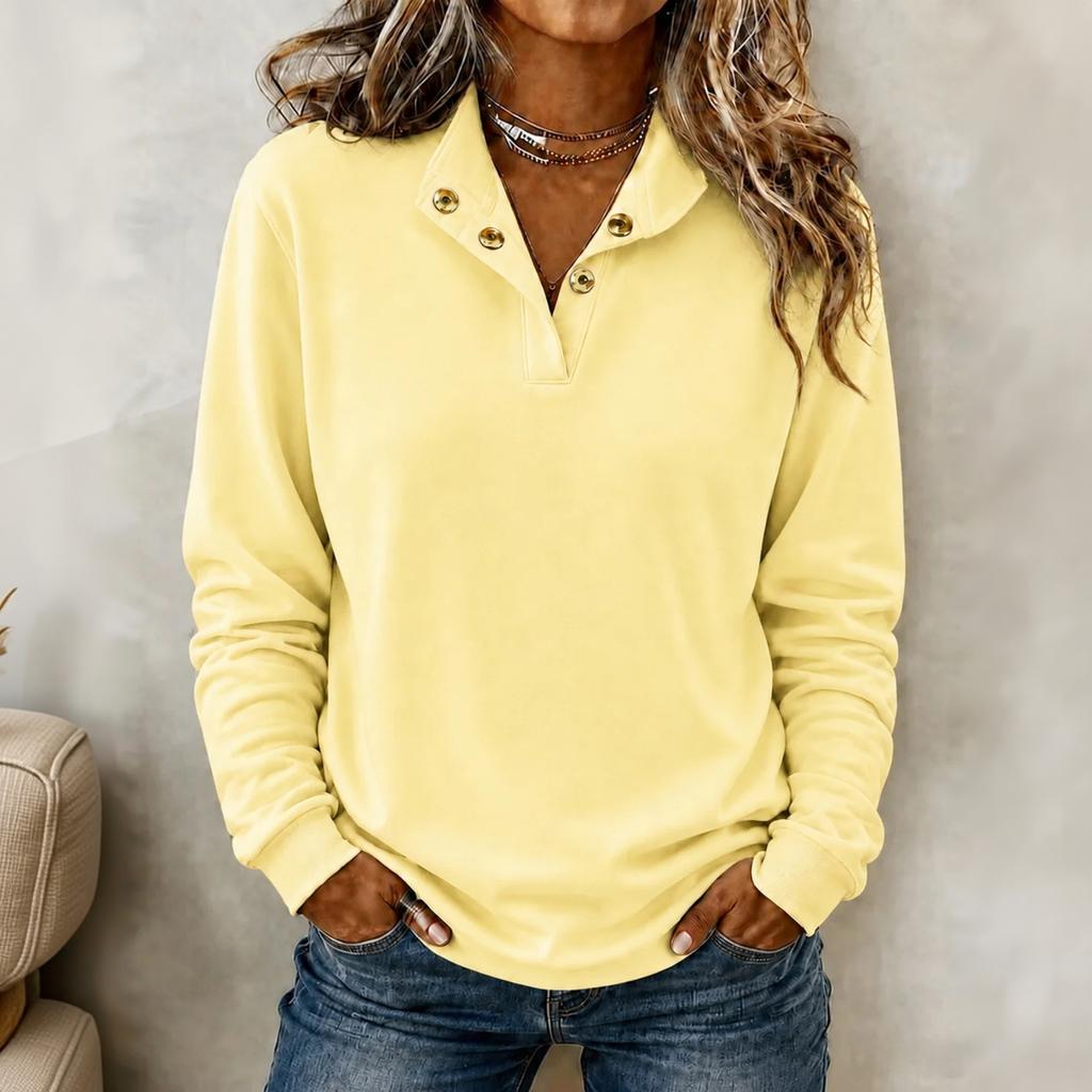 Women's Loose Fit Collared Button Front Sweatshirt, Color Long Sleeve Pullover