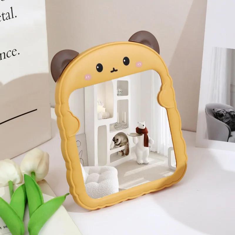Bedroom Small Makeup Mirror - Cartoon Panda Ear Table Foldable Style, Student Dormitory & Office Use