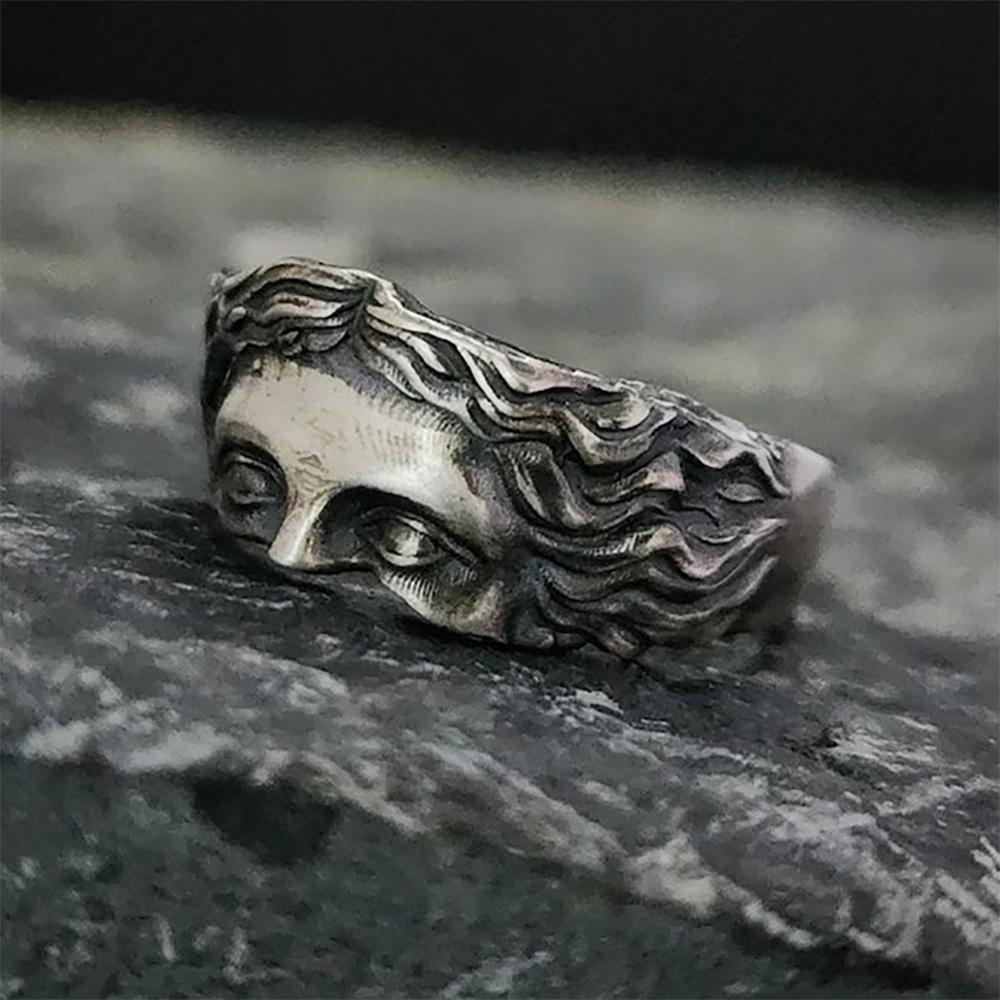 Anillos Para Hombre Anillo Creativo Máscara de Venus, Retro Plata Tailandesa en Relieve Con Anillo de Apertura Ajustable Regalo de Confesión