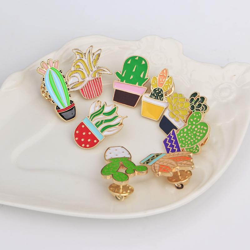 19 Styles Summer Cup Potted Design Enamel Brooches Mini Cactus Potted Plant Shaped Pins Women Girls Gardening Backpack Badge