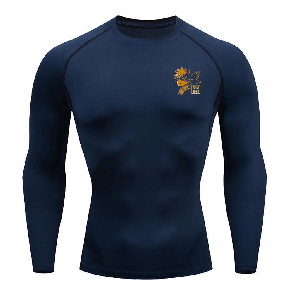 Men Compression Shirt for Workout Quick Dry Katsuki Bakugo Print Top Breathable Sweat Absorbing Fitness T-Shirt Sweat-Resistant