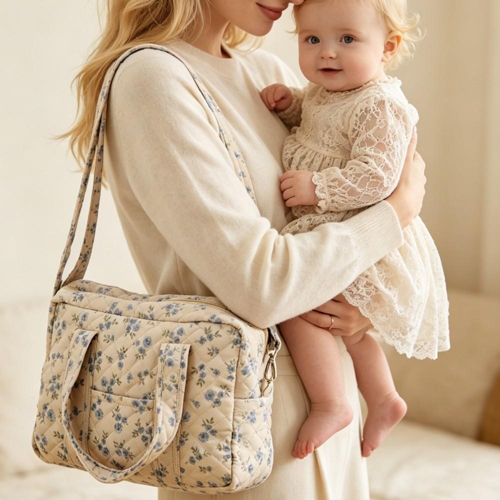 Quilted Baby Diaper Tote Bag Polyester Fabric Nappy Changing Bag Fashion Mummy Bag Mom
