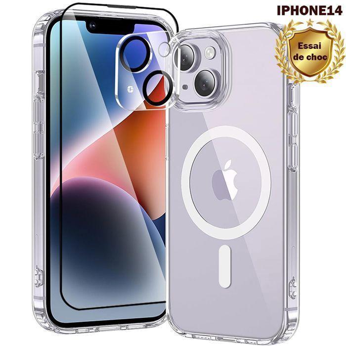 Coque De Téléphone - WENZYLIQUOX - iPhone 14 (6,1") - MagSafe - Verre Trempé - Bumper TPU Antichoc