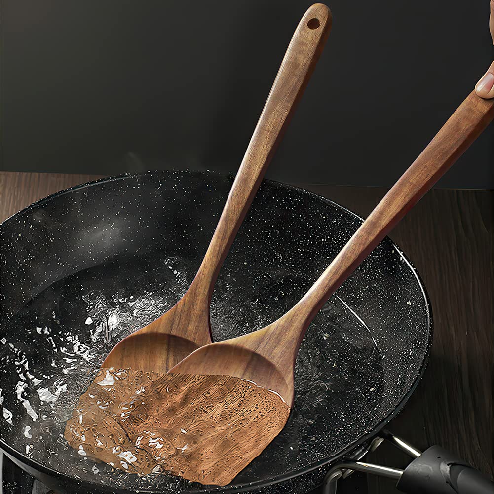 AOOSY Rice and Made of Natural Perfect for Cooking and Wok Includes Kitchen and Wooden Kitchen Large Kitchen Utensils 2-Piece Set Paddle, Spatula,