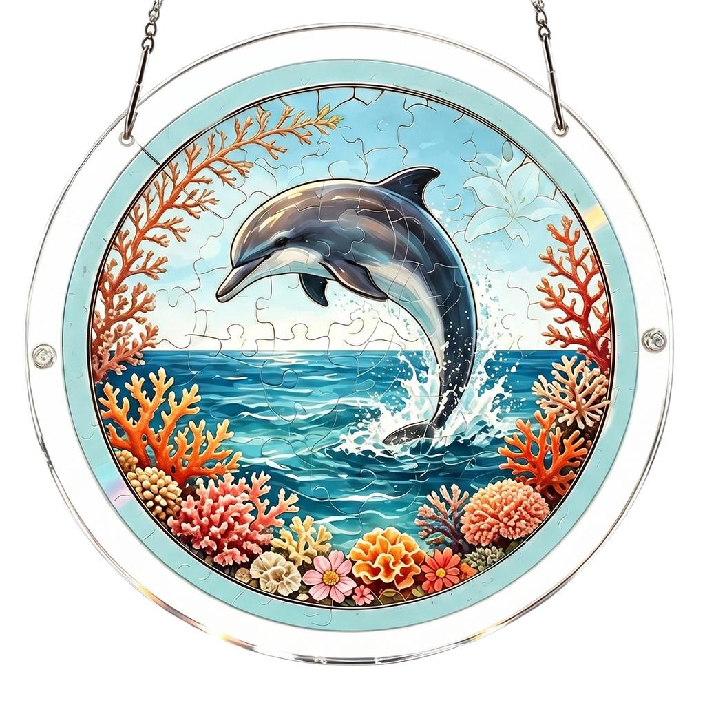 Acrylic Puzzles Curtain Decoration DIY Suncatcher Puzzle Kits with Chain 7.36 Inch for Women Men Mom Birthday Gift Home Decor
