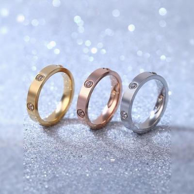 Women Titanium Steel Six Rhinestone Couple Ring for Female Men Fashion Jewelry Gift