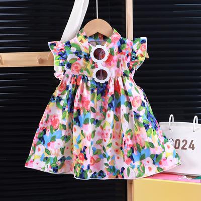 Mädchen Sommer Blumenkleid Niedlich Frisch Kurzarm A-Linien-Rock