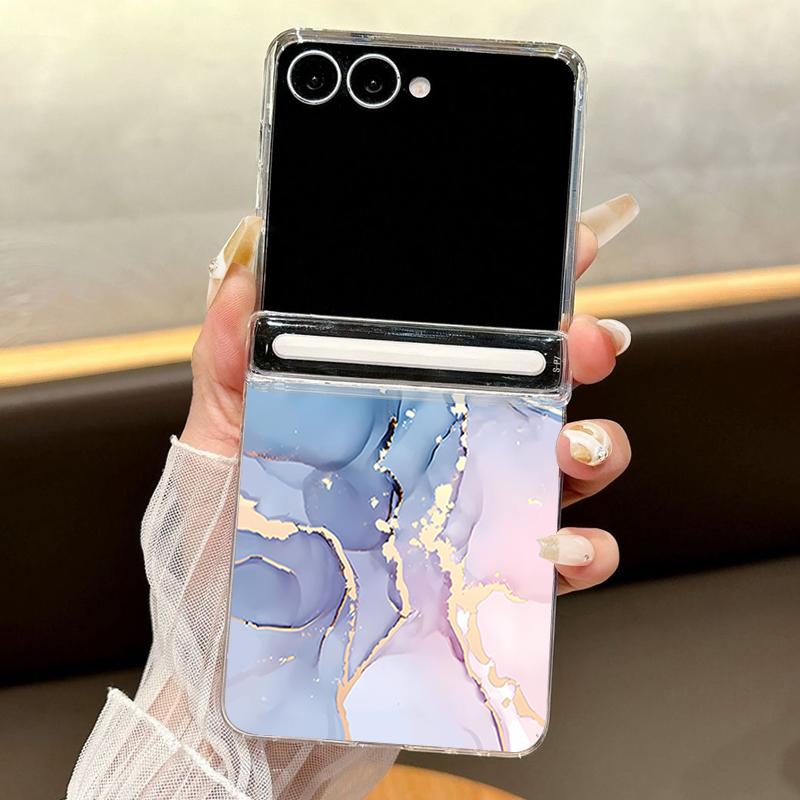 

Магнитный прозрачный чехол для телефона с принтом под мрамор в стиле туши для Samsung Galaxy Z Flip7 FE Flip6 Flip5 Flip7 6 5 Прозрачная жесткая крышка из поликарбоната Galaxy Z Flip7