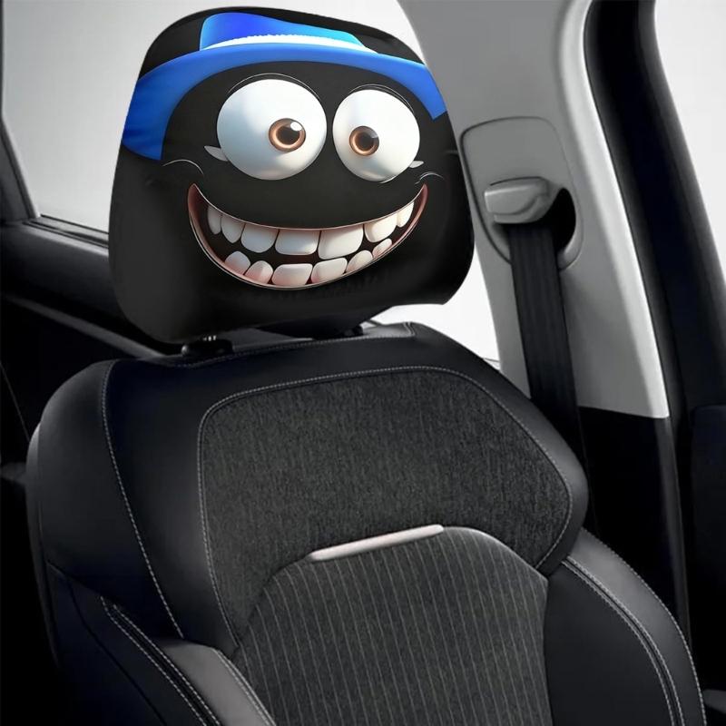 Whimsical Hat Wearing Cartoon Car Seat Headrest Protectors Strong Breathable Cartoon Headrest Covers for Long Trip