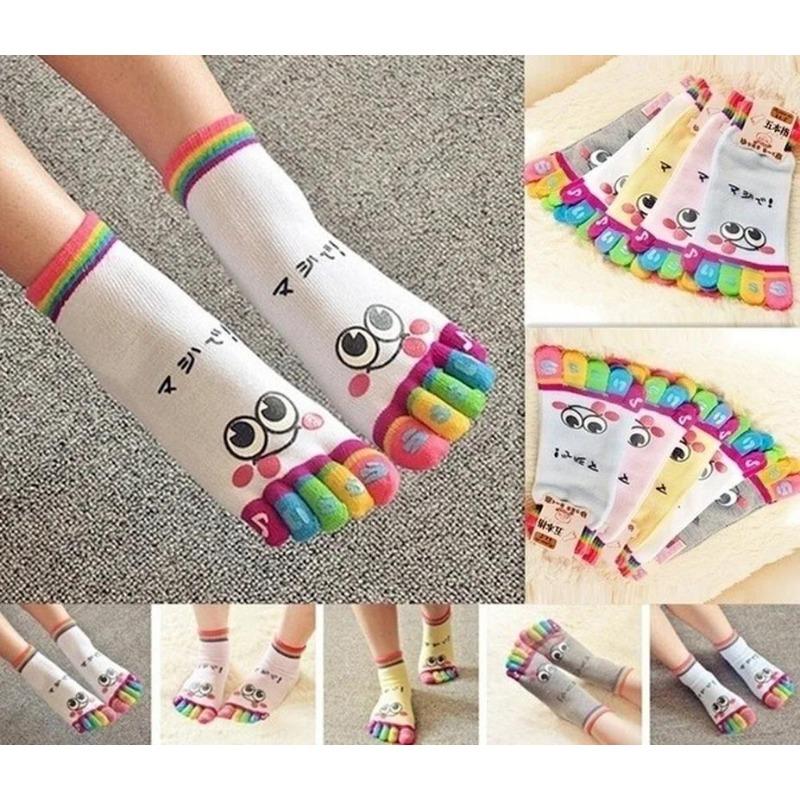 Cute Casual Five-toe Mid-tube Finger Show Fun Short Cartoon Cotton Smiley Bear Socks