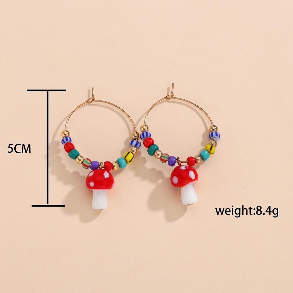 Cartoon Sweet and Cute Colorful Rice Ball Mushroom Pendant Geometric Circle Earrings Women's Jewelry Gift Clothing Accessories