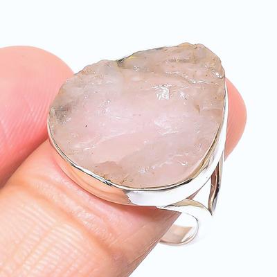 Φυσικός Μοργκανίτης Ακατέργαστος Πολύτιμος Λίθος Κοσμήματα Δαχτυλίδι από Ασήμι Στερλίνα 925 Μέγεθος 10.5 B4r62