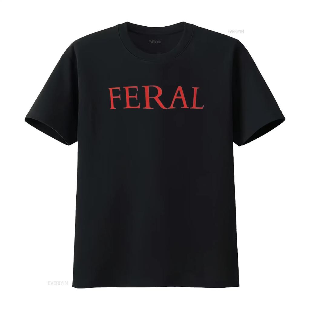 Mens FERAL Paint The Town Red Design Friends T Shirt Black L Vintage Washed Top For Everyday Wear Stretched Unisex Versatile