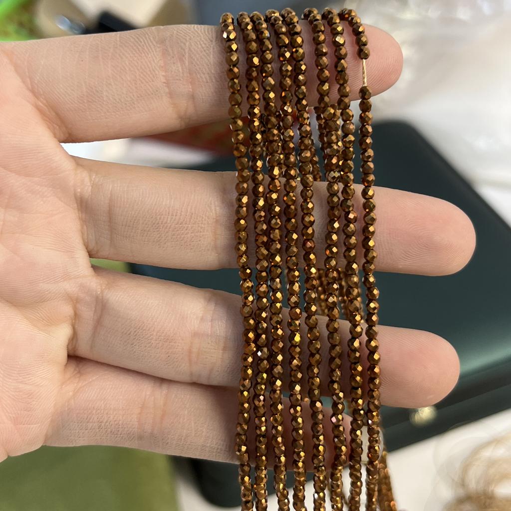5String, Sparkling Bronze Gold Plated Glass Seed Beads 2mm/3mm, 38cm Strand, Dainty Loose Beads for DIY Y2K Bracelet Layering Necklace Jewelry Making