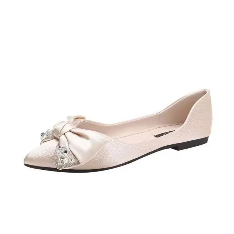 Fashion Slip-on Black Shoes for Women With Crystals Bridesmaid Summer 2025 Popular Promotion Genuine Mark Trend Shoe Young Woman Flats