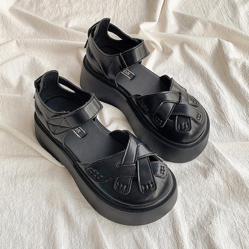 

Spring and summer 2025 new heightened thick-soled retro casual flat-soled Roman woven sandals women s bag head hollow sandals 40