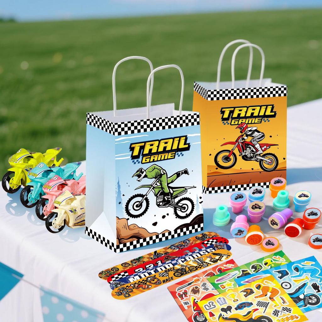 110pcs Motocross Birthday Party Favors Set - Dirtbike Birthday Goodie Bag Slap Bracelets Stampers Stickers Etc Motorcycle Party Favors