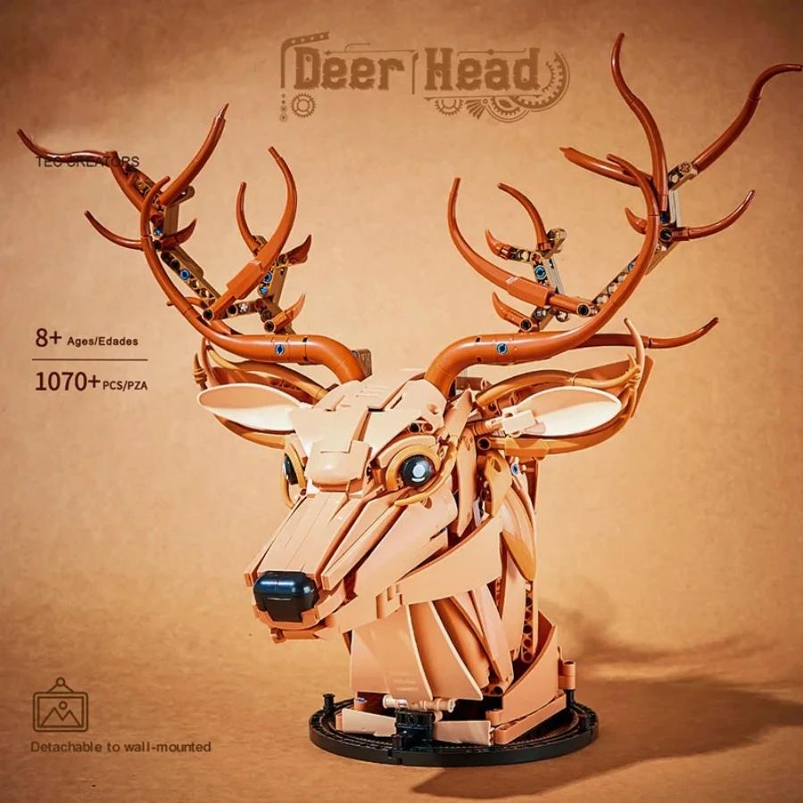 Wooden Deer Model Building Blocks MOC Creative Technical Assembly Bricks Nature Themed Desktop Decor Xmas Birthday Gift
