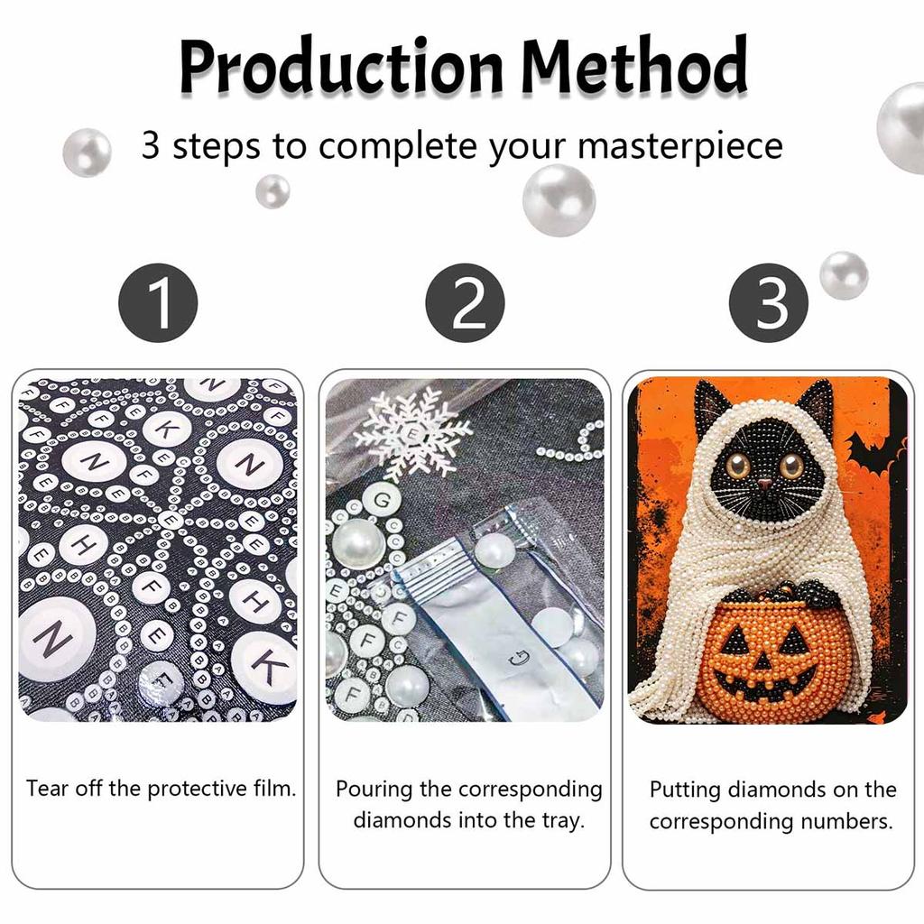 Halloween Black Cat Pumpkin Pearl Painting Art Full Pearl Handmade Diy Home Decorations