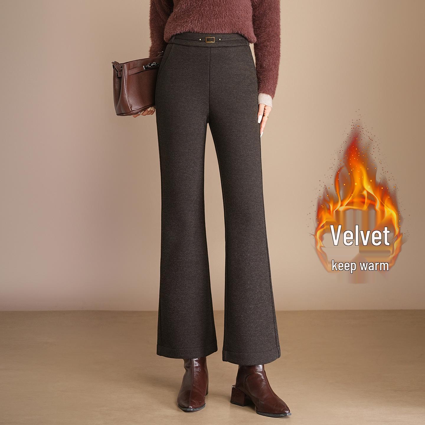 

Petite Women s Wool Blend High-Waist Flare Pants: Winter Velvet, Fashionable, Slimming, Leg-Lengthening Design. M