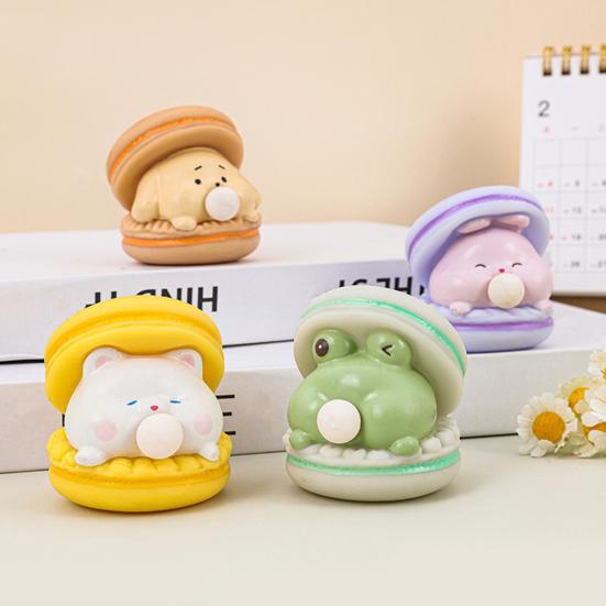 Burger Respirant à Bulles Jouet à Presser Souple en TPR Fidget pour Soulager le Stress Mignon Gadget de Décompression en Forme de Macaron pour Enfants Adultes