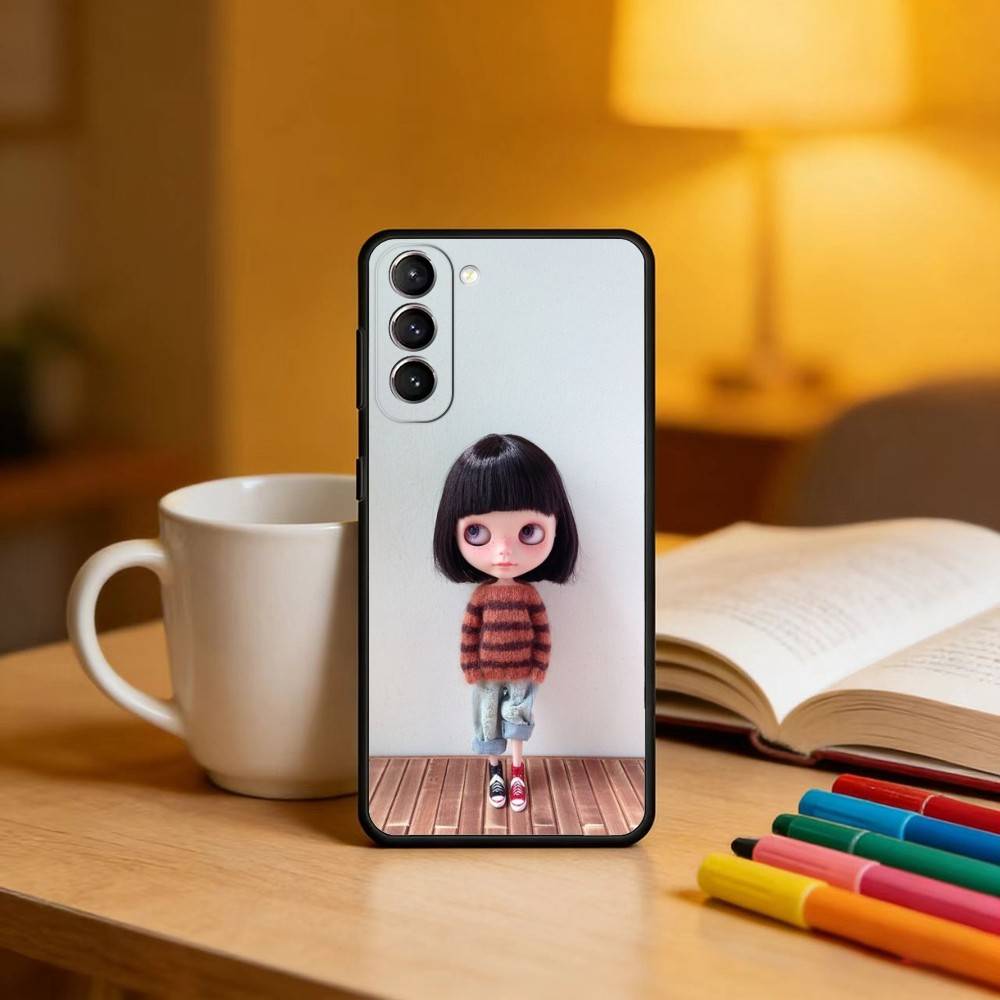 Fashion Doll Blythe Phone Case For Samsung S25,24,23,22,30,21,10,9,Ultra,Plus,Lite,FE,4,5 G Soft Black Case