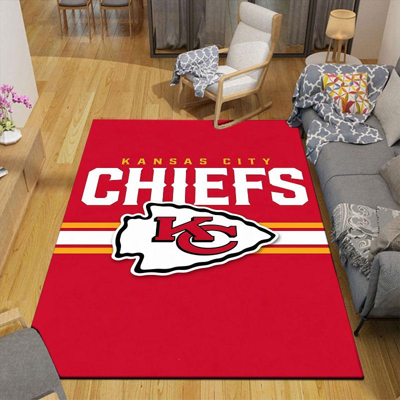 Kansas City Chiefs Flannel Printed Carpet, Home Sofa Decoration for Living Room & Bedroom, Non‑Slip Play Flannel Floor Mat for Game Room